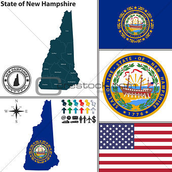 Map of state New Hampshire, USA
