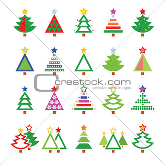 Christmas tree - various types vector icons set