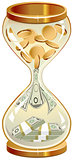 Time is money. Hourglass coins and notes