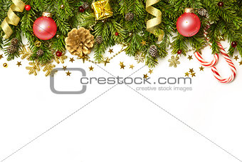 Christmas Decorations border  isolated on white background  
