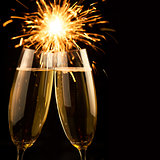 Beautiful golden champagne with sparklers - black square 