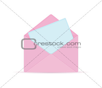 Pink Opened Envelope with Blue Paper Sheet