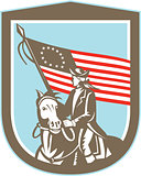 American Revolutionary Serviceman Horse Flag Retro