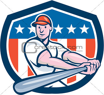 American Baseball Player Batting Shield Cartoon