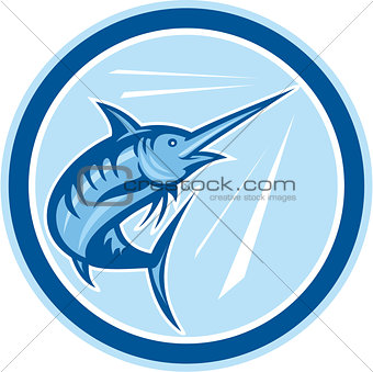 Blue Marlin Fish Jumping Circle Cartoon