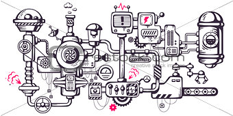 Vector industrial illustration background of operating mechanism