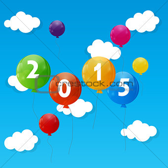 Color Glossy Balloons 2015 New Year Background Vector Illustrati