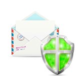 Open Envelope Protected By Shield. Vector Illustration.