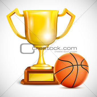 Golden Trophy Cup With Basketball. Vector Illustration.