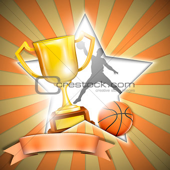 Basketball Poster With Trophy Cup. Vector Illustration.