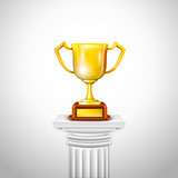 Ionic Column With Trophy Cup. Vector Illustration.