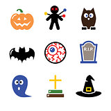 Halloween black icons set - pumpkin, witch, ghost