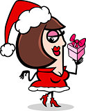 woman santa with present cartoon