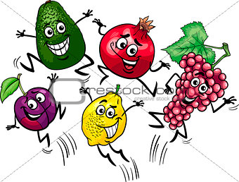jumping fruits cartoon illustration