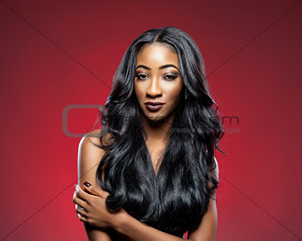 Black woman with long luxurious shiny hair