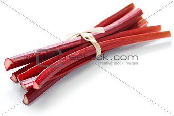 bundle of red rhubarb stalks
