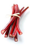 bundle of red rhubarb stalks