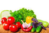 raw fresh vegetables on white background