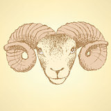 Sketch New Year ram in vintage style