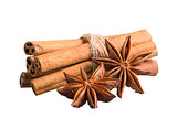 cinnamon sticks and star anise on white background