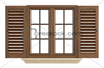 Wooden window on white