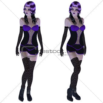 Gothic girl in violet dress