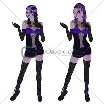 Gothic girl in violet dress