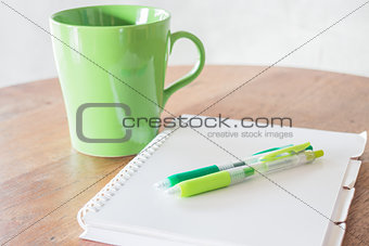 Set of work table with hot cup