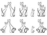 Set of contour sketches of cat families