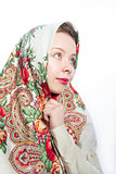 Alyonushka Russian beautiful woman in national kerchief on her h