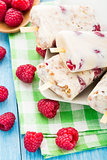 Frozen yogurt with oats and raspberries