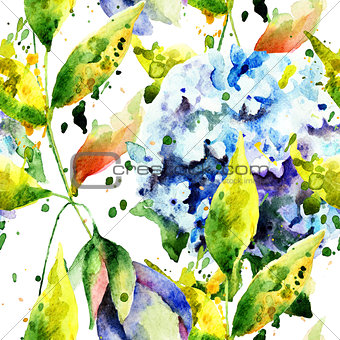 Seamless wallpaper with Hydrangea flowers