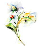 Watercolor painting with Blue flower