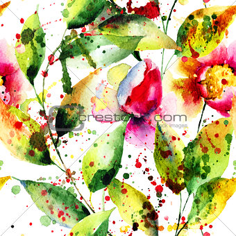 Seamless wallpaper with colorful flowers