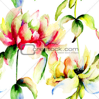 Watercolor illustration of Peony flowers