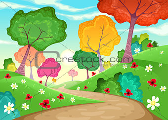 Landscape with multi-colored trees. 