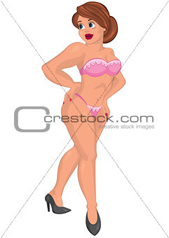 Cartoon young sexy woman in pink underwear