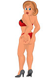 Cartoon young sexy woman in red underwear back view