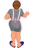 Cartoon young woman in pink apron back view