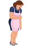 Cartoon young woman in pink apron standing
