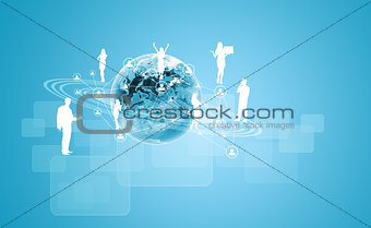 Earth with silhouettes of business people 
