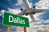 Dallas Green Road Sign and Airplane Above