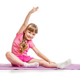 Little girl making sport exercises isolated  on white