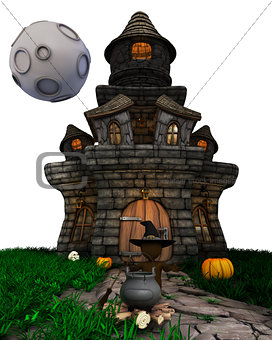 3D Morph Man Witch with haunted house 