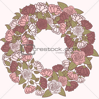 Romantic flower wreath, wreath of roses