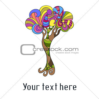 Cute card with doodle colorful tree