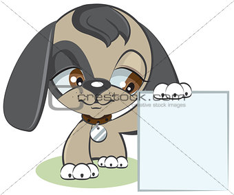 Dog holding a blank sheet of paper
