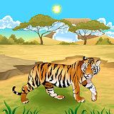 African landscape with tiger.