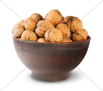 Clay Bowl Full Of Walnuts