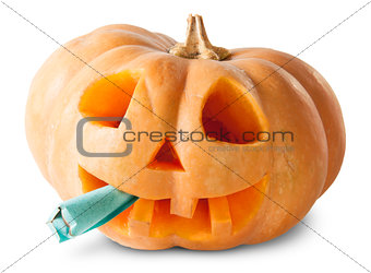Pumpkin Halloween Jack O_Lantern With Fake Cigarette